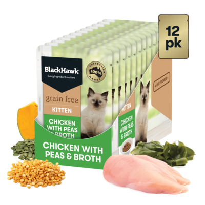 Black Hawk 12 x 85g Kitten / Chicken with Peas, Broth and Gravy Grain Free Wet Cat Food