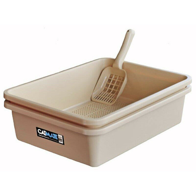 Catmate Beige Two-Piece Sieve Cat Litter Tray Kit and Litter Scoop