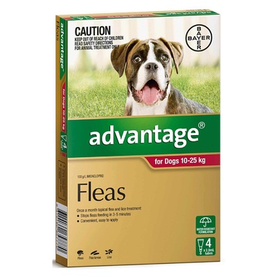Advantage Flea Treatment Dogs 10-25kg Red 4 pack