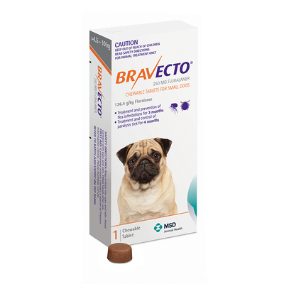 Bravecto Small Dog Orange 4.5-10kg 250mg 3 month flea protection