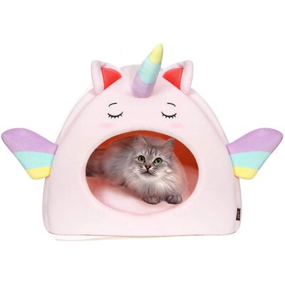 ALL FUR YOU PINK RAINBOW UNICORN CAT CAVE BED